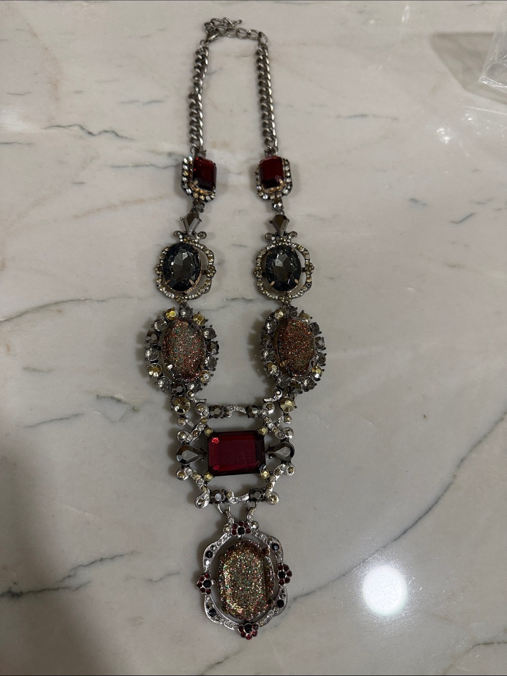 Vintage-Inspired Red and Multi-Stone Statement Necklace